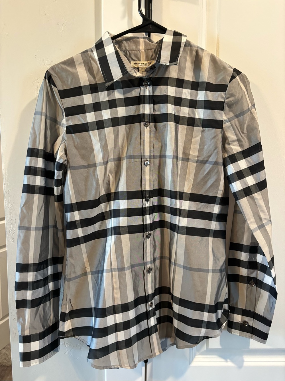 Burberry Black & Beige Plaid Button-Front blouse